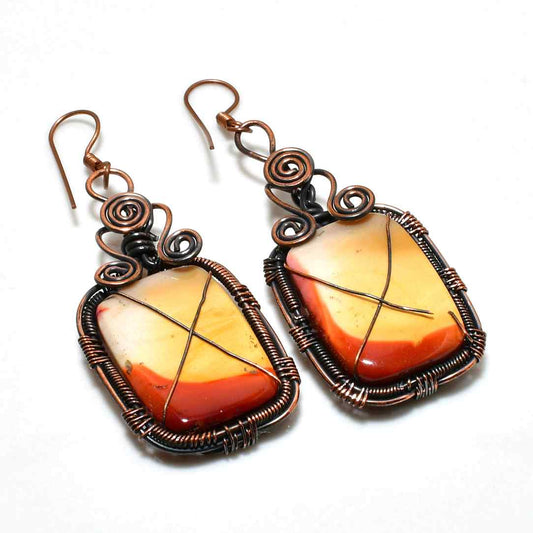 Ember Glow – Oxidized Copper & Orange-Red Gem Earrings