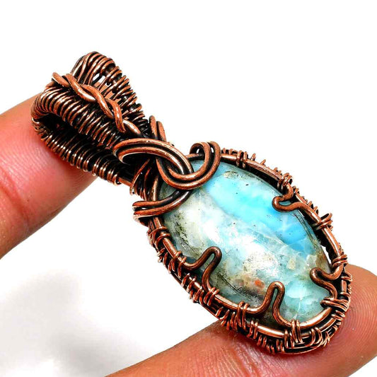 Ocean’s Embrace – Blue Lace Agate Copper Pendant