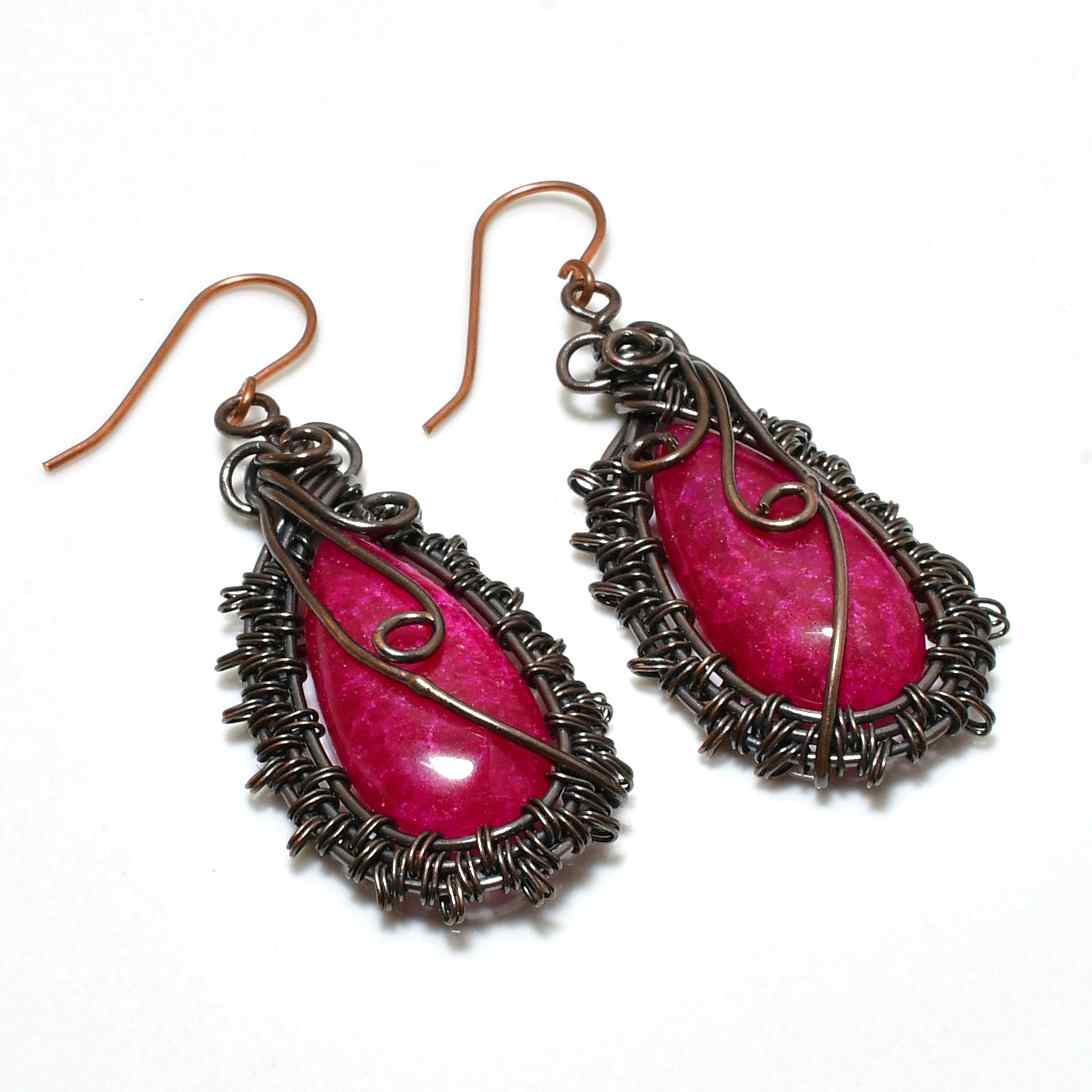 Heart’s Embrace – Rhodonite & Antique Copper Earrings