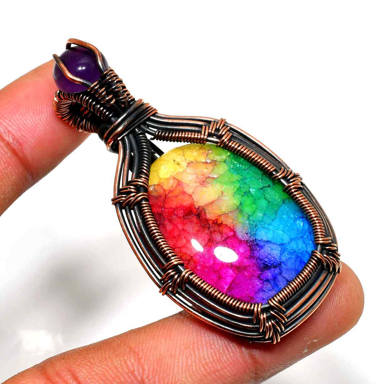 Chromatic Joy – Rainbow Agate Copper Pendant