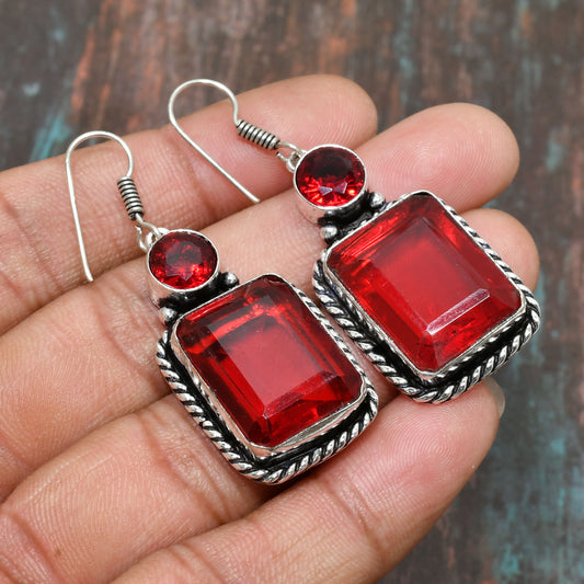 Ruby Radiance – Handcrafted Sterling Silver Earrings