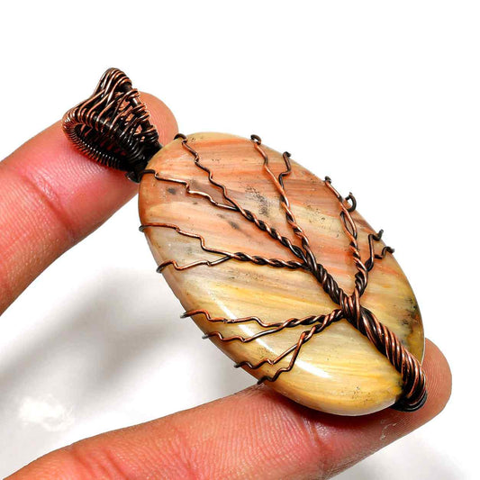 Ember’s Heart – Copper-Wrapped Banded Agate Pendant