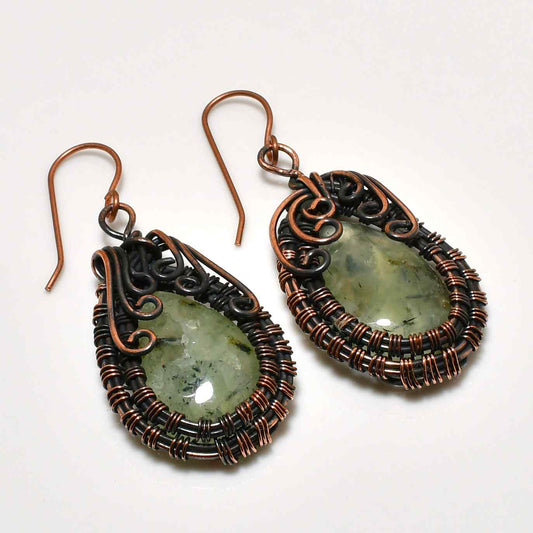 Ember’s Whisper – Tourmalinated Quartz Copper Earrings