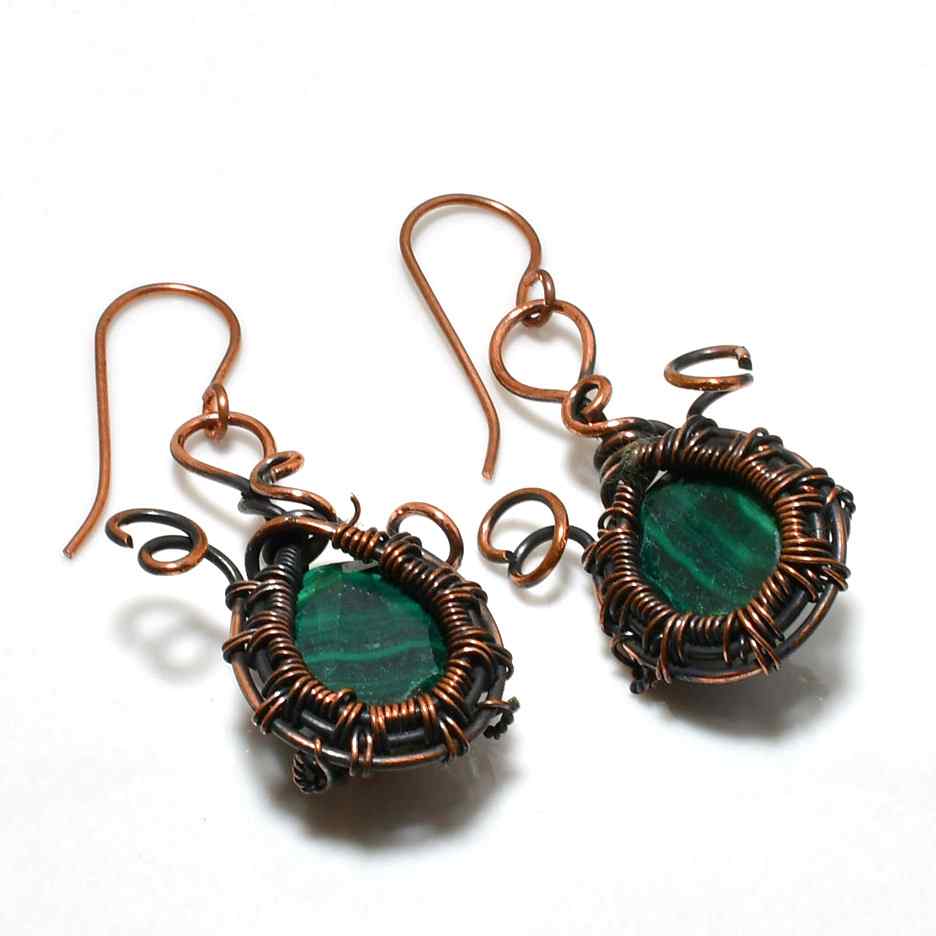 Malachite Whisper – Copper Wire Earrings