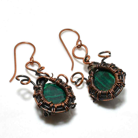 Malachite Whisper – Copper Wire Earrings