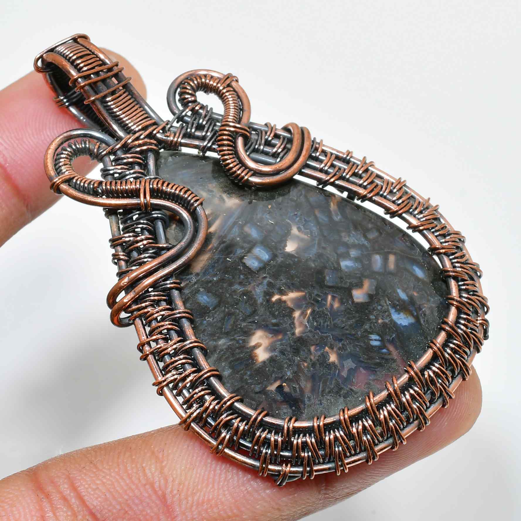 Eclipse Bound – Obsidian Copper Wire Pendant