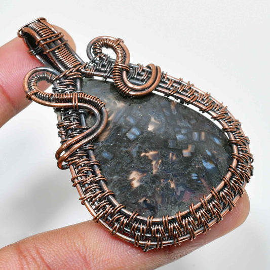 Eclipse Bound – Obsidian Copper Wire Pendant