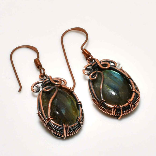 Aurora’s Embrace – Labradorite Copper Earrings