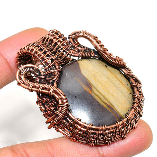 Gaia’s Echo – Oxidized Copper & Stone Pendant