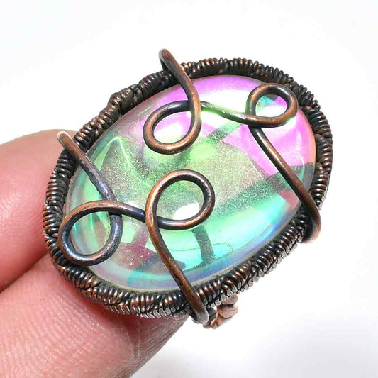 Aurora’s Embrace – Iridescent Crystal Copper Pendant
