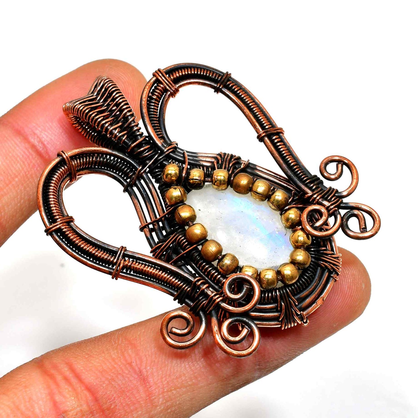 Astral Embrace – Opal & Oxidized Copper Pendant