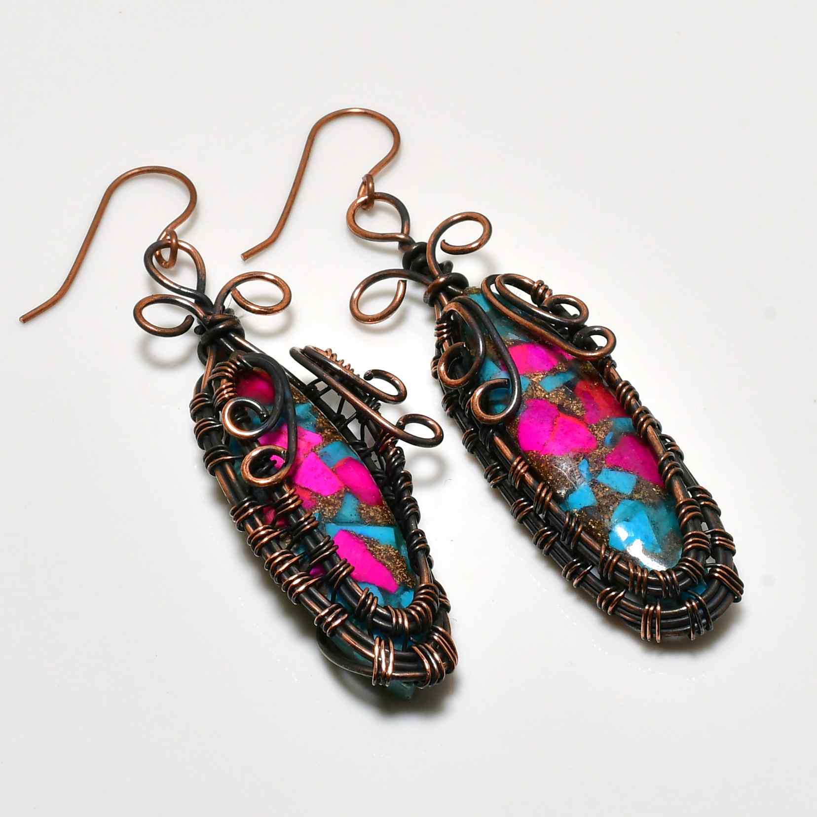 Aurora’s Edge – Pink & Turquoise Copper Earrings