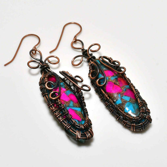 Aurora’s Edge – Pink & Turquoise Copper Earrings