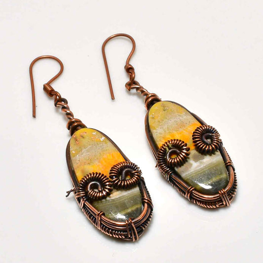 Terra Harmony – Yellow & Green Stone Copper Earrings