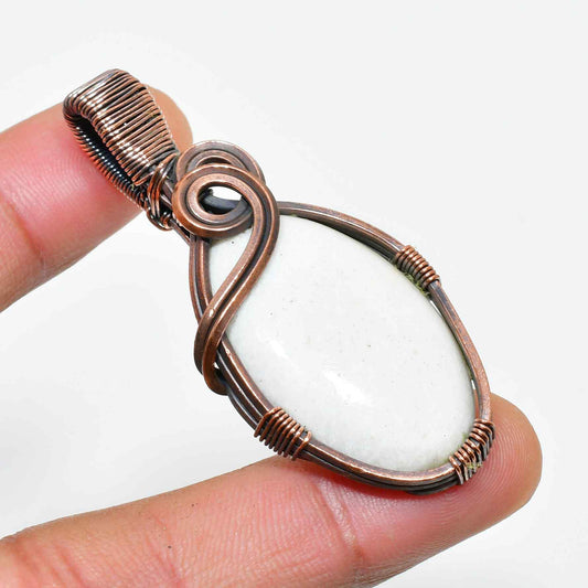 Serenity’s Embrace – Copper-Wrapped White Stone Pendant
