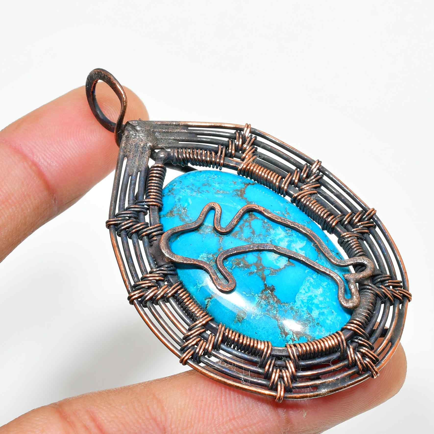 Ocean Harmony – Turquoise Dolphin Copper Pendant