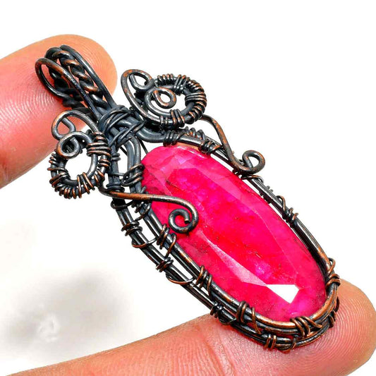 Crimson Majesty – Ruby & Copper Wire Pendant