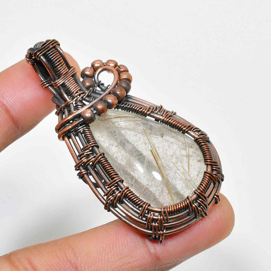 Celestial Embrace – Copper-Wrapped Quartz Pendant