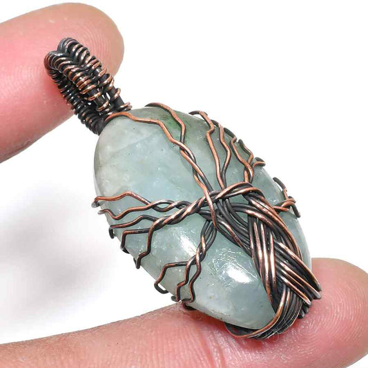 Seafoam Whisper – Aquamarine & Oxidized Copper Pendant