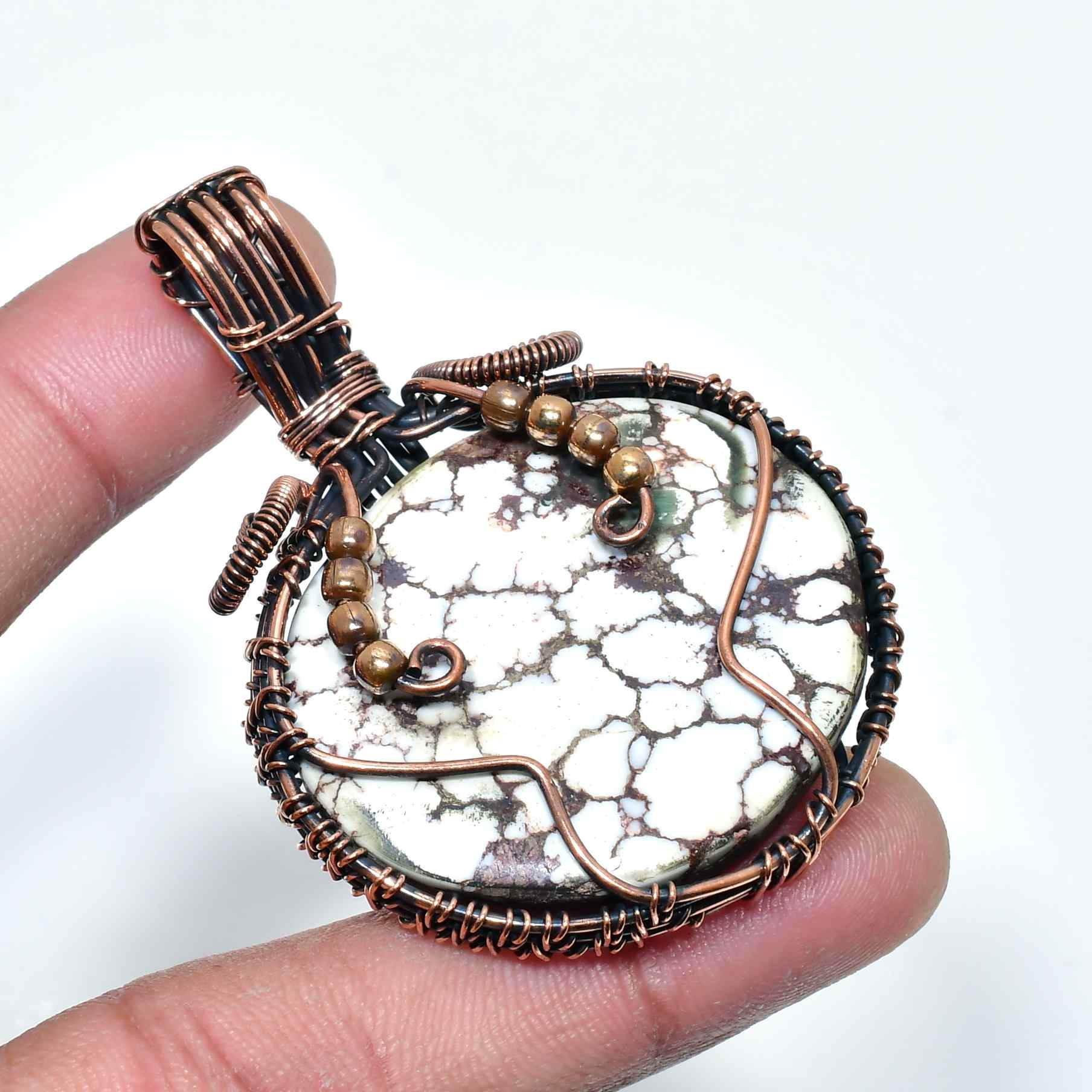 Earthen Echo – Oxidized Copper & Natural Stone Pendant