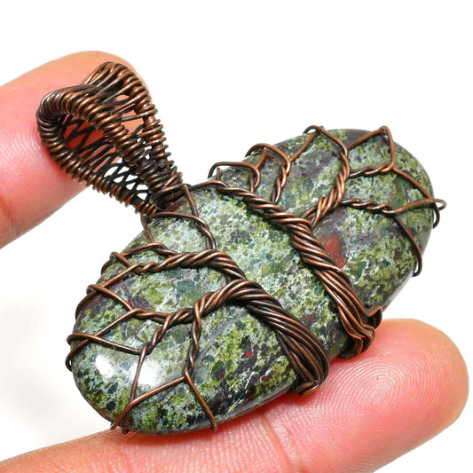Gaia’s Embrace – Green Stone Copper Pendant