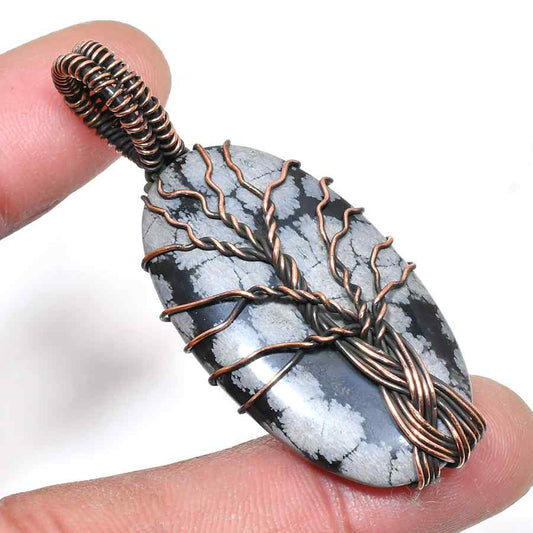 Roots of Gaia – Black Moss Agate & Copper Pendant