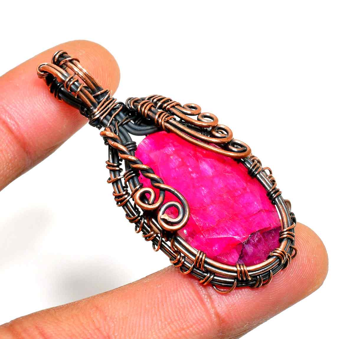 Emberheart Ruby – Oxidized Copper Pendant