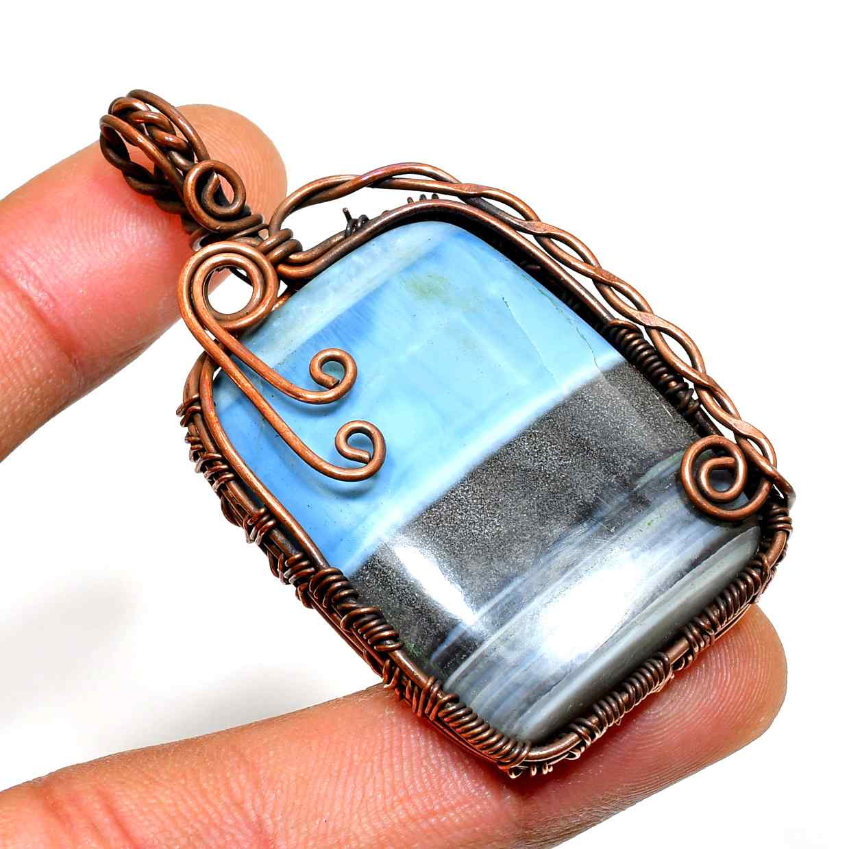 Azure Calm – Blue Lace Agate Copper Pendant