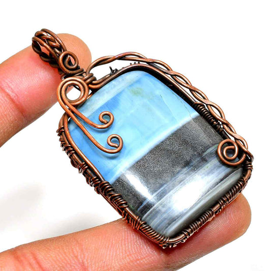 Azure Calm – Blue Lace Agate Copper Pendant