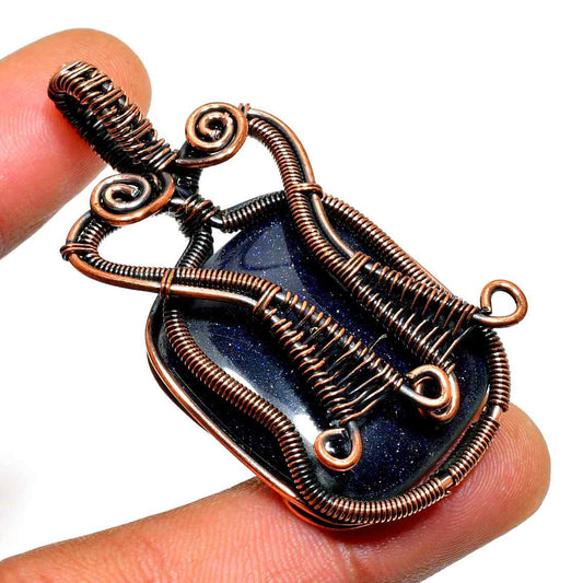 Celestial Elegance – Blue Goldstone & Copper Wire Pendant
