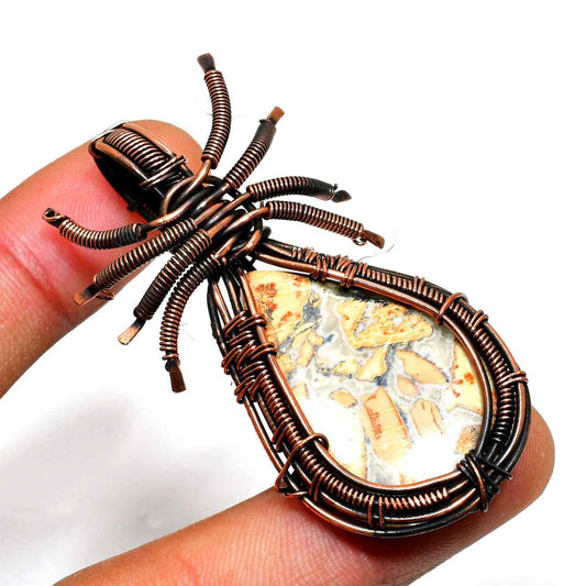 Earth’s Web – Oxidized Copper & Stone Pendant