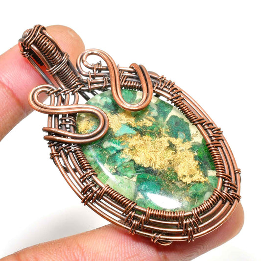 Gaia’s Embrace – Copper-Wrapped Green Stone Pendant