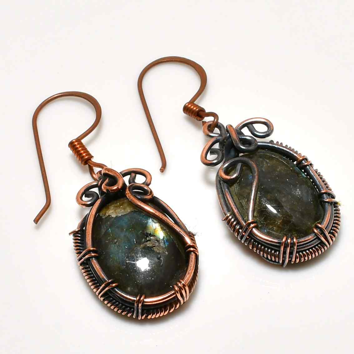 Astral Embrace – Labradorite Copper Earrings
