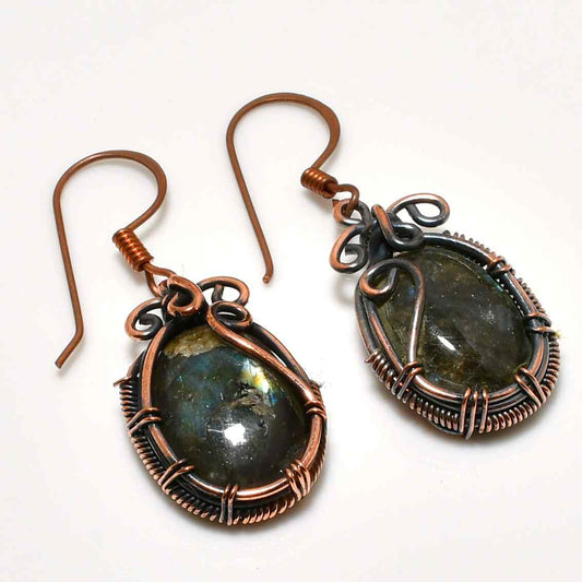 Astral Embrace – Labradorite Copper Earrings