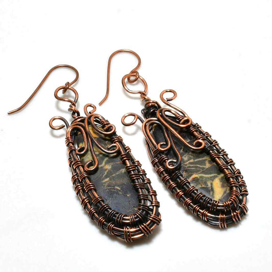 Earthbound Onyx – Oxidized Copper Earrings