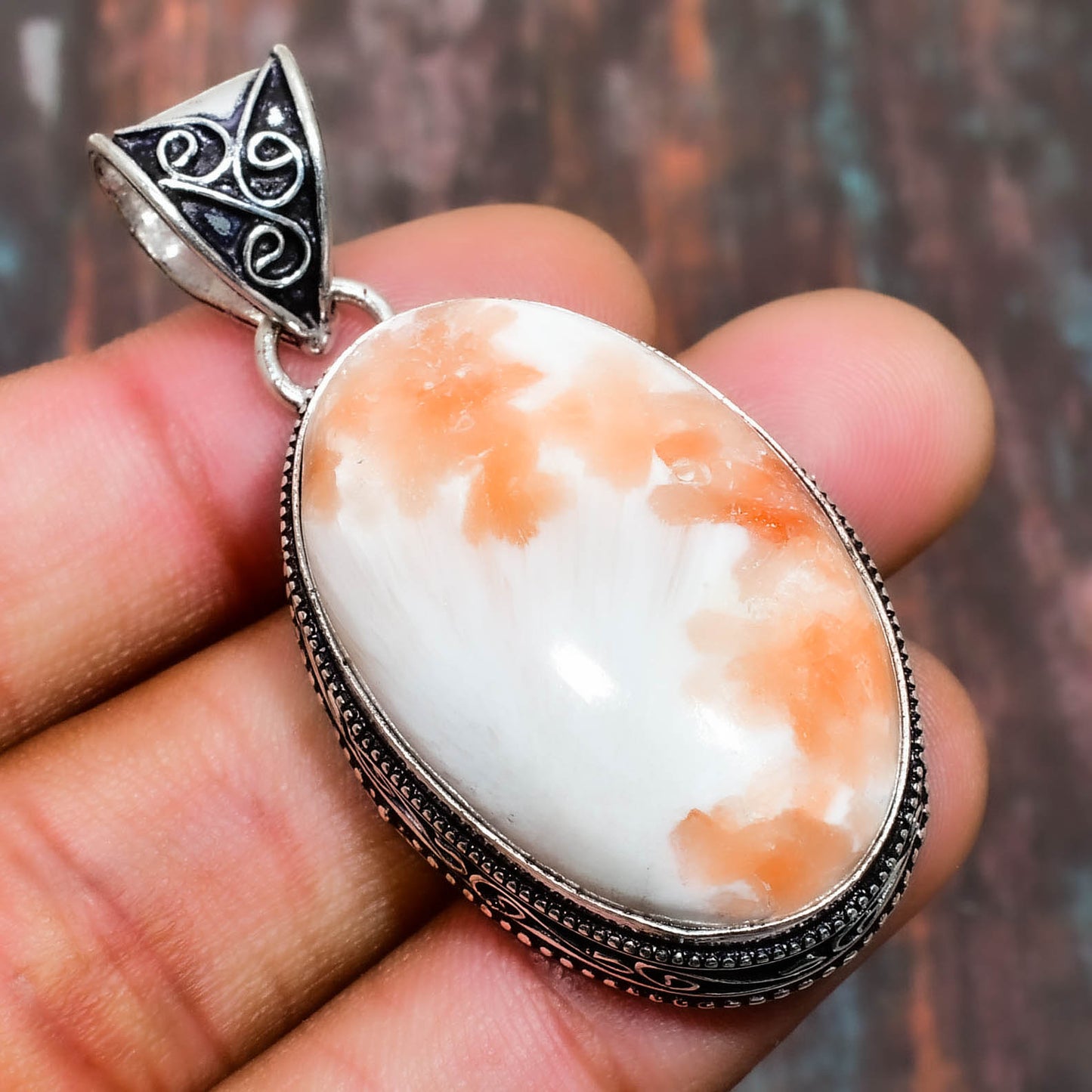 Serene Blossom – Floral Opal Silver Pendant