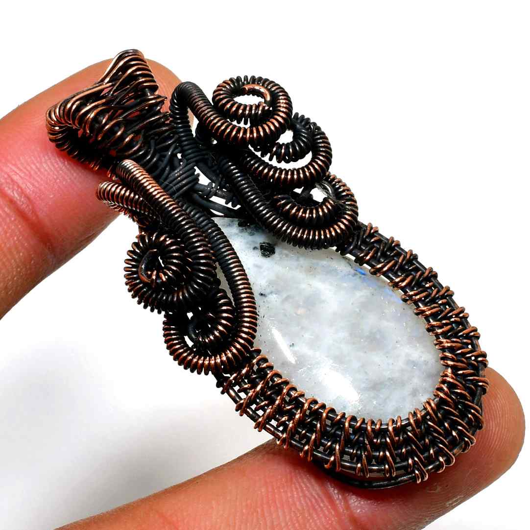 Lunar Whisper – Handwrapped Copper Moonstone Pendant