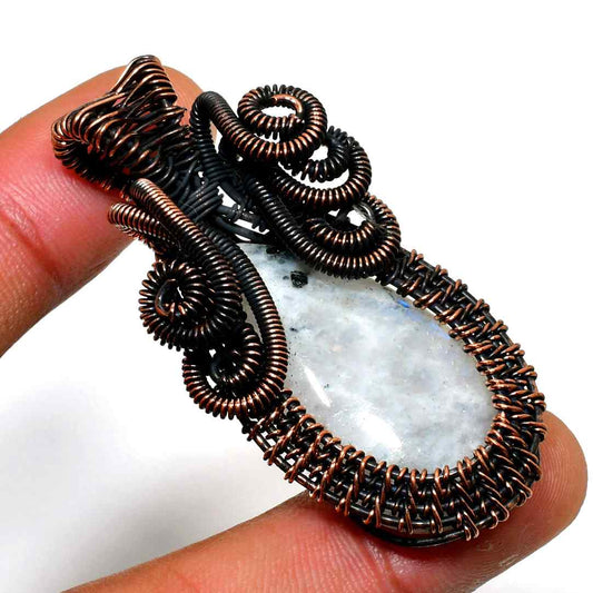 Lunar Whisper – Handwrapped Copper Moonstone Pendant