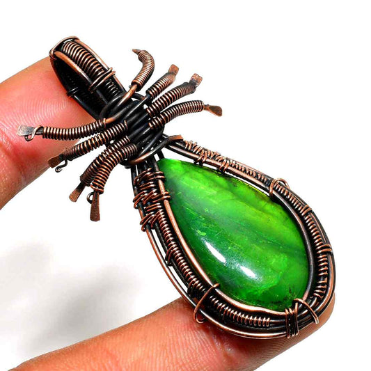 Aether’s Aura – Green Stone Wire-Wrapped Pendant