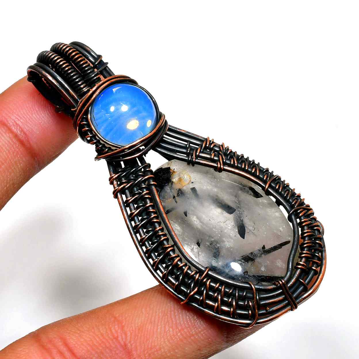 Moonlit Equinox – Gray Quartz & Blue Moonstone Pendant
