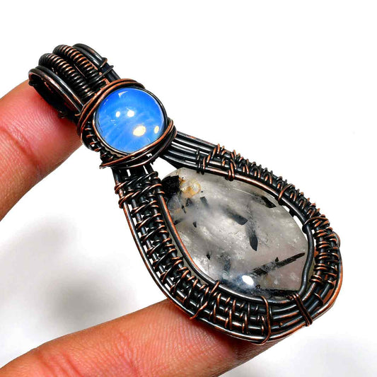Moonlit Equinox – Gray Quartz & Blue Moonstone Pendant