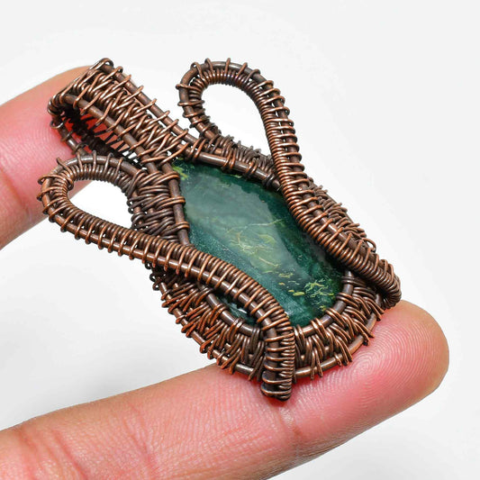 Gaia’s Embrace – Copper-Wrapped Greenstone Pendant
