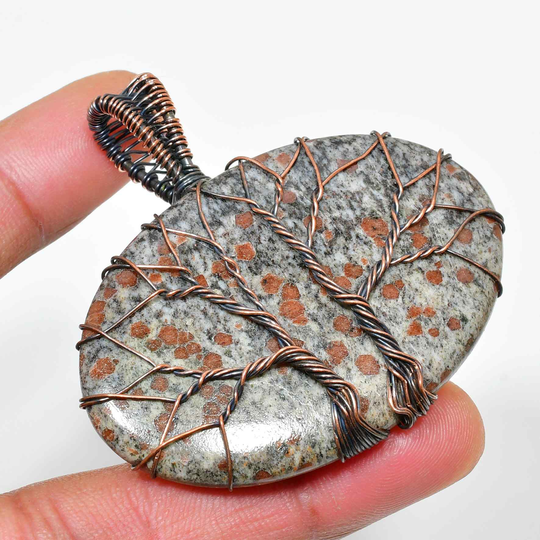 Gaia’s Embrace – Natural Stone Copper Tree of Life Pendant