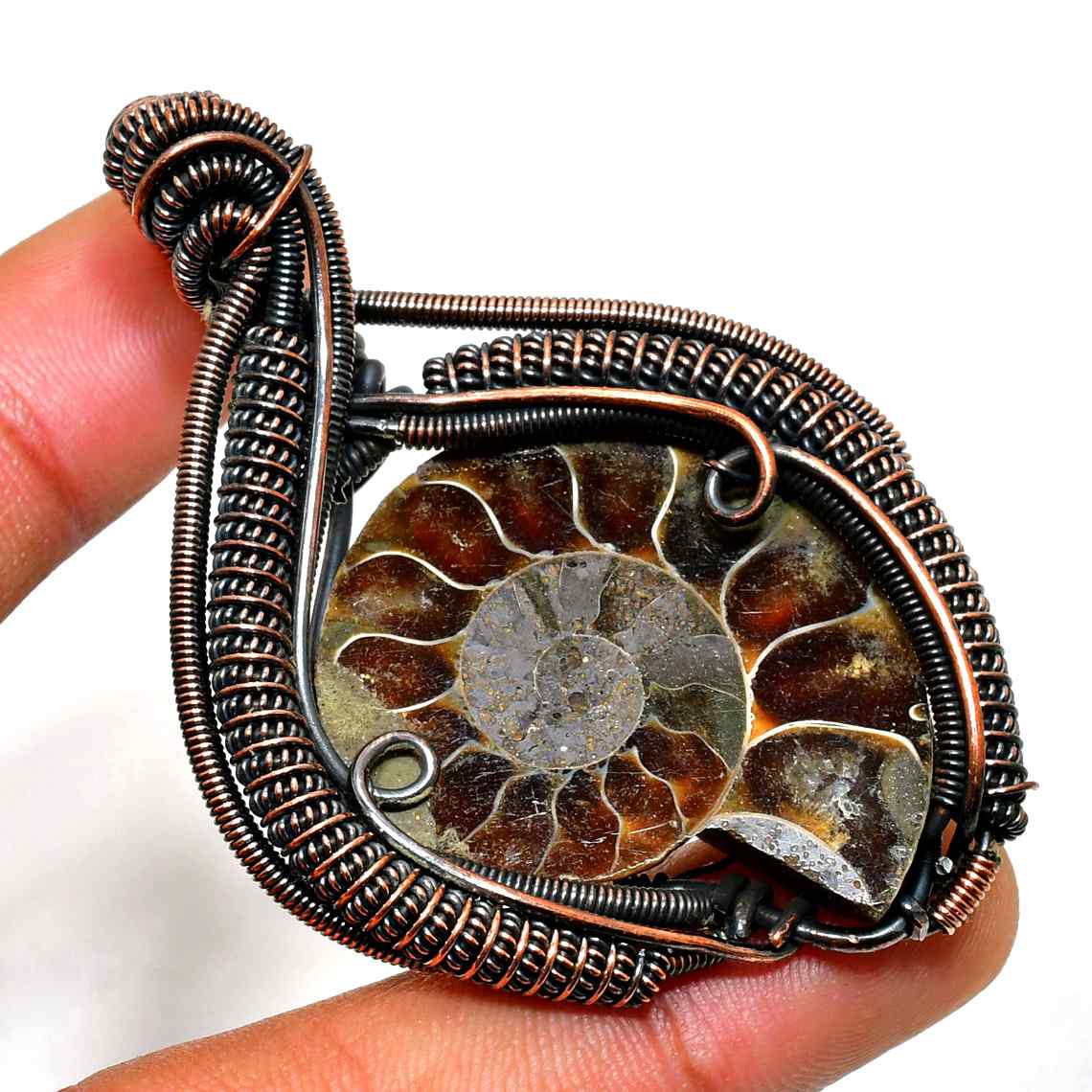 Aurelia’s Spiral – Ammonite Copper Pendant