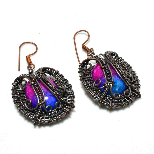Ember’s Embrace – Blue & Pink Copper Gem Earrings