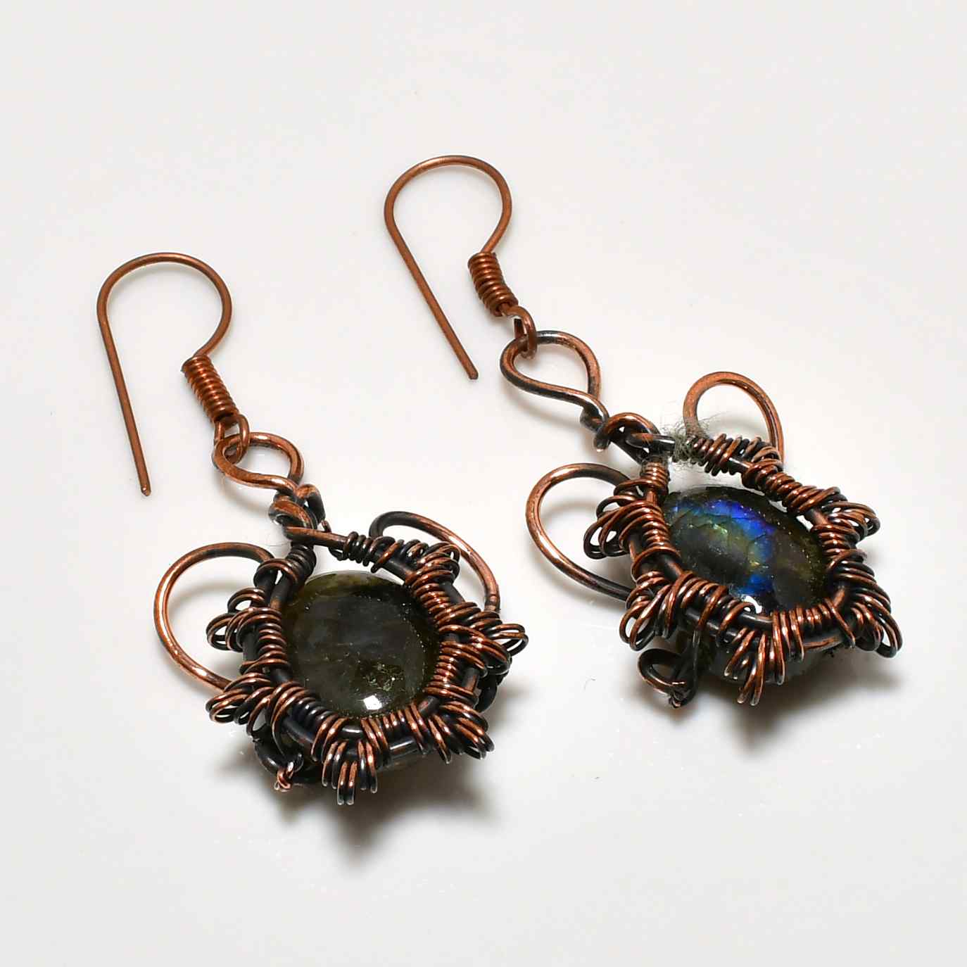 Ember’s Embrace – Labradorite & Copper Earrings