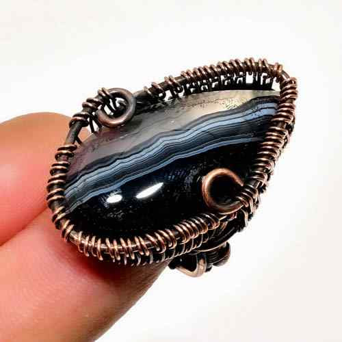 Serenity Spiral – Black Agate Copper Ring