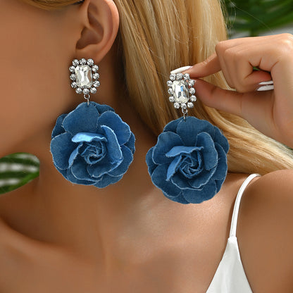 Vintage Blue Rose Earrings
