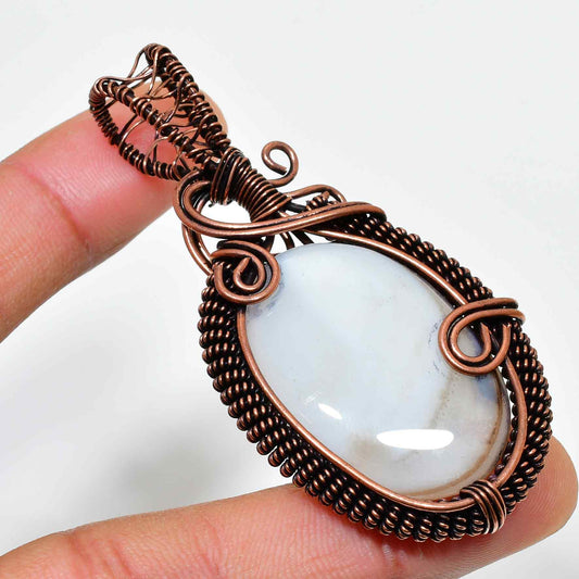 Celestial Whispers – Chalcedony & Oxidized Copper Pendant