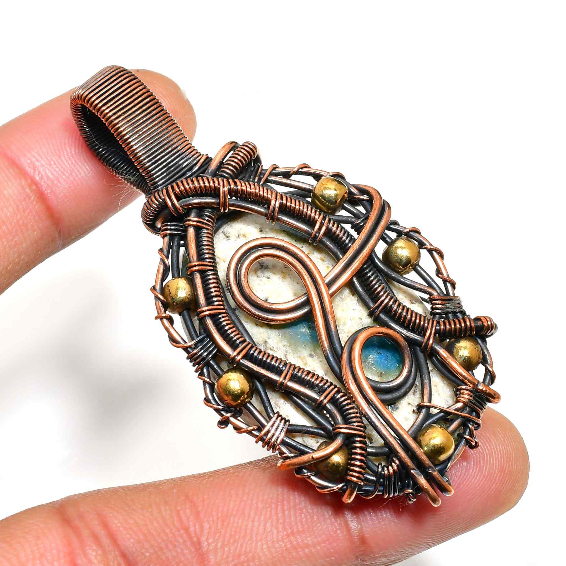 Ember’s Embrace – Labradorite Copper & Gold Pendant